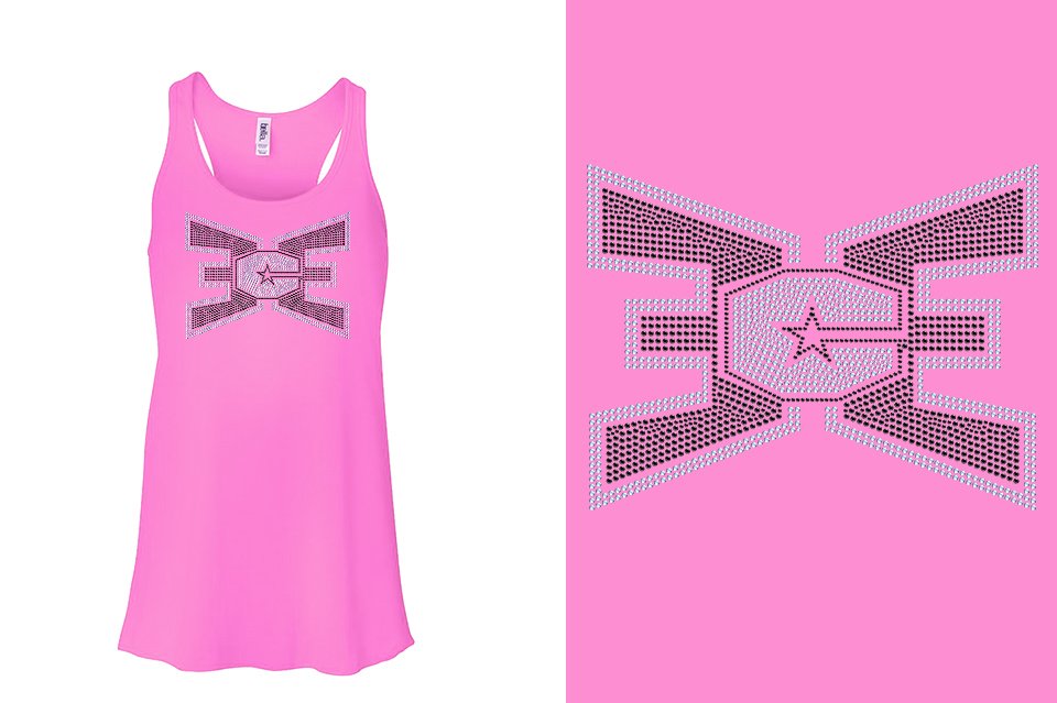 Rhinestones ECE 2-color Black and lt. sapphire Youth Flowy Racerback Tank