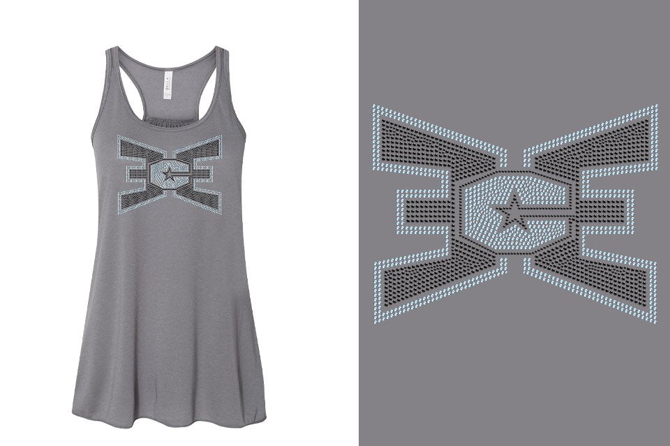 Rhinestones ECE 2-color Black and lt. sapphire Youth Flowy Racerback Tank