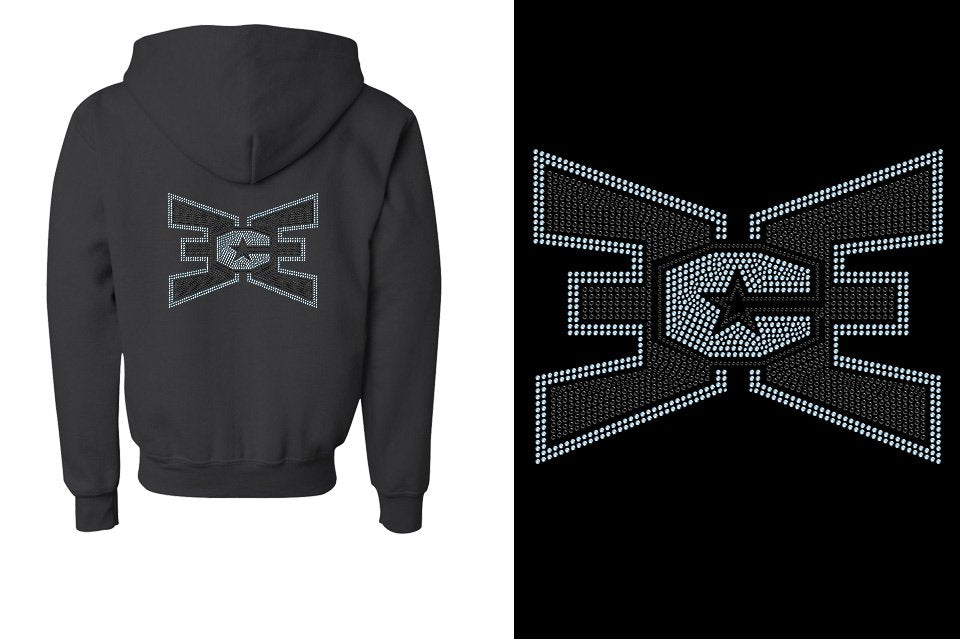 Rhinestones ECE 2-color Black and lt. sapphire Youth Unisex Zip Hoodie