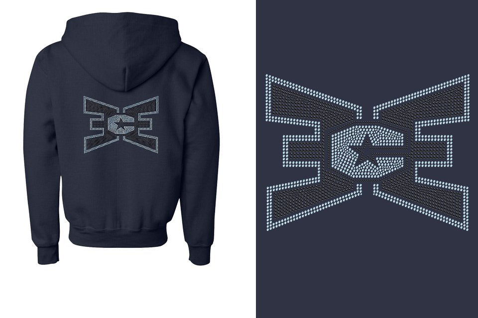 Rhinestones ECE 2-color Black and lt. sapphire Youth Unisex Zip Hoodie