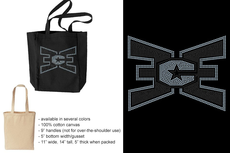 Rhinestones ECE 2-color Black and lt. sapphire Canvas Tote
