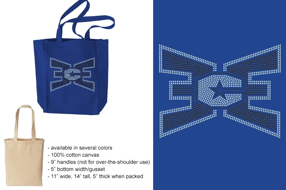 Rhinestones ECE 2-color Black and lt. sapphire Canvas Tote