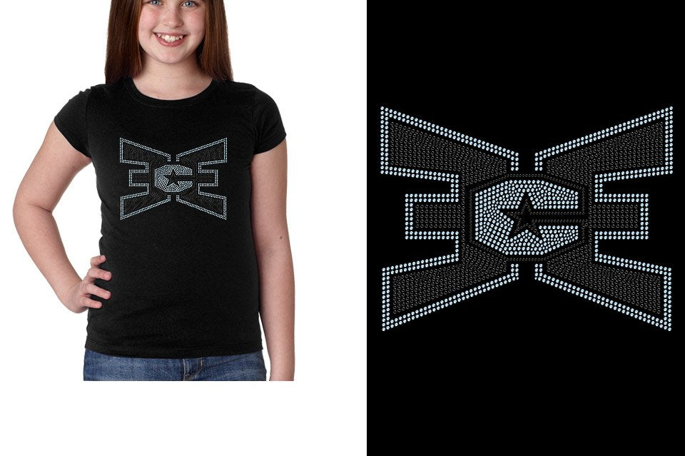 Rhinestones ECE 2-color Black and lt. sapphire Youth Girls' Princess T-Shirt