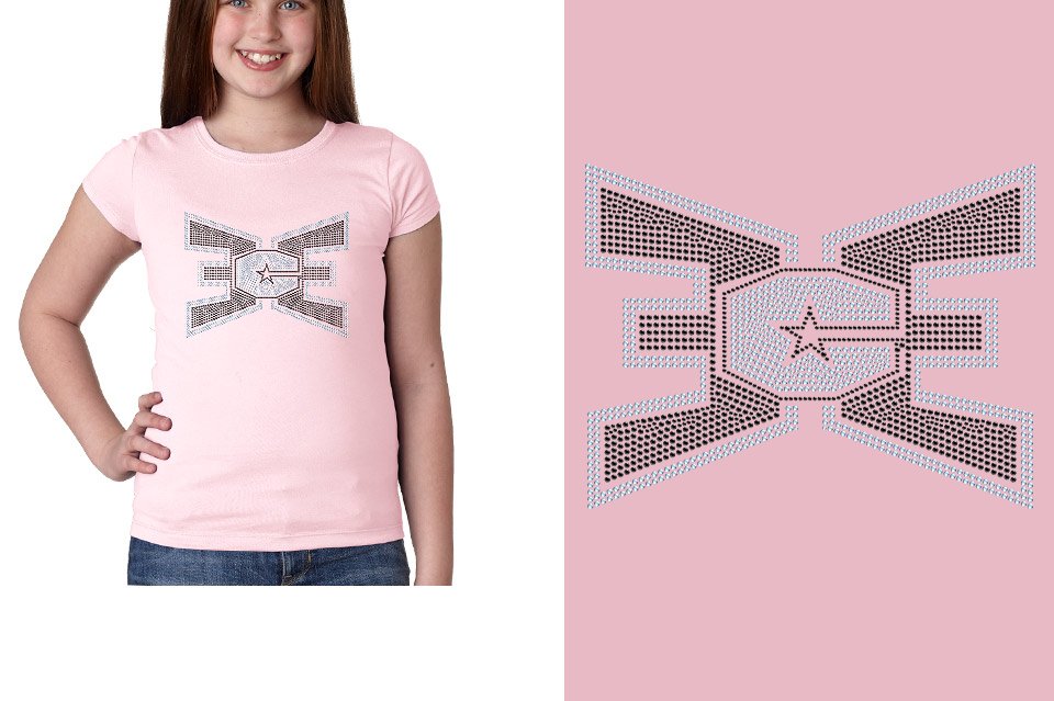 Rhinestones ECE 2-color Black and lt. sapphire Youth Girls' Princess T-Shirt