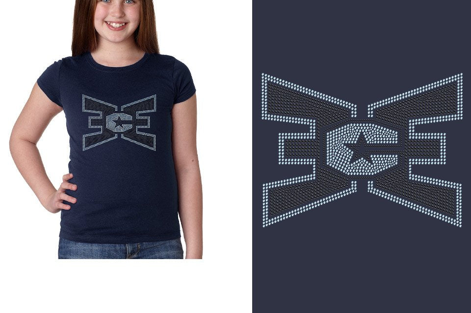 Rhinestones ECE 2-color Black and lt. sapphire Youth Girls' Princess T-Shirt
