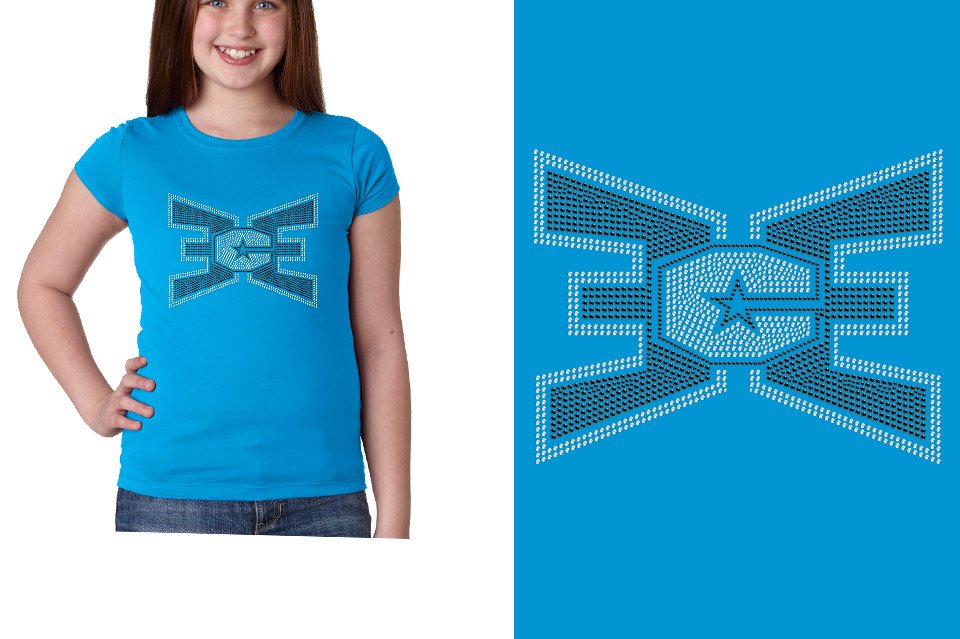 Rhinestones ECE 2-color Black and lt. sapphire Youth Girls' Princess T-Shirt