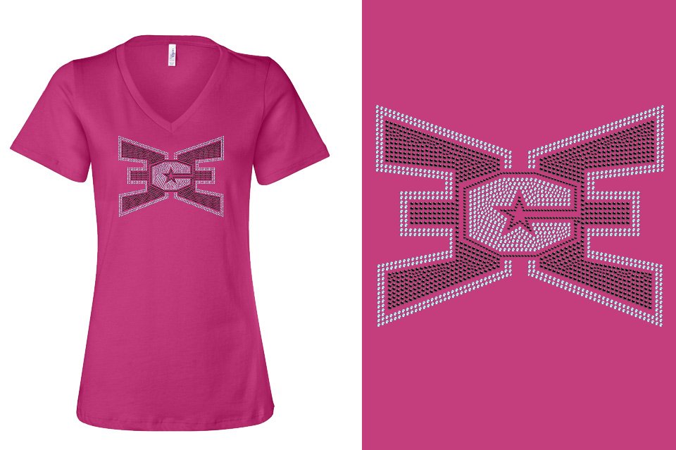 Rhinestones ECE 2-color Black and lt. sapphire Women's Relaxed V-Neck