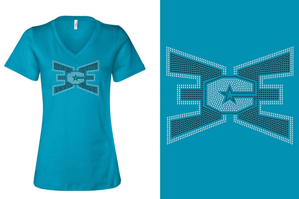 Rhinestones ECE 2-color Black and lt. sapphire Women's Relaxed V-Neck