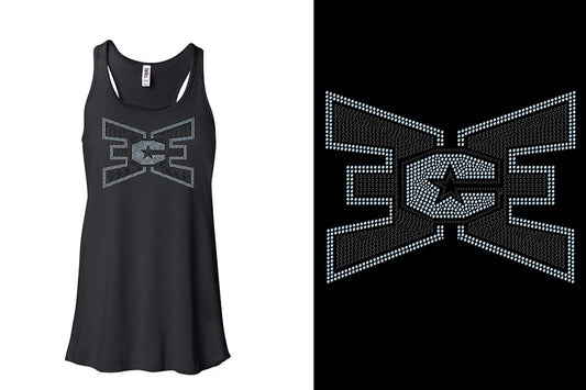 Rhinestones ECE 2-color Black and lt. sapphire Youth Flowy Racerback Tank