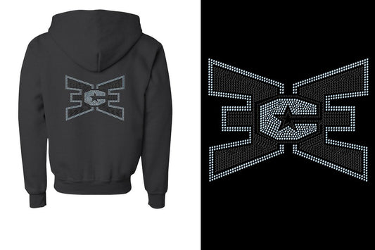 Rhinestones ECE 2-color Black and lt. sapphire Youth Unisex Zip Hoodie